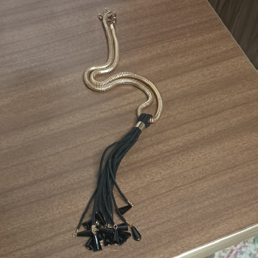 Gold and Black Tassel Slinky Mesh Necklace